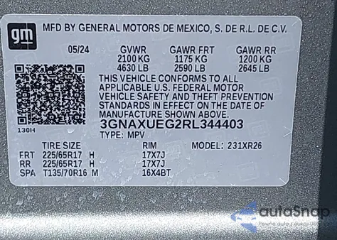 2024 Chevrolet Equinox Awd Lt z USA, uszkodzony, nr VIN 3GNAXUEG2RL344403